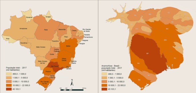 Mapa estilizado do Brasil (anamorfose)